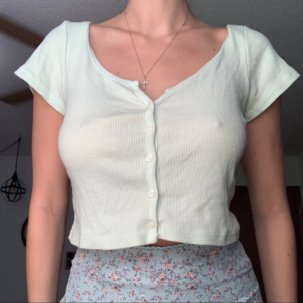 Light green crop top with buttons